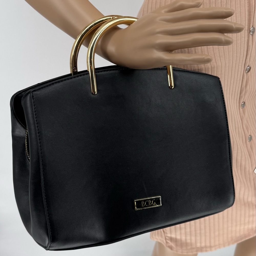 BCBG Elyse Satchel Black and Gold Handbag